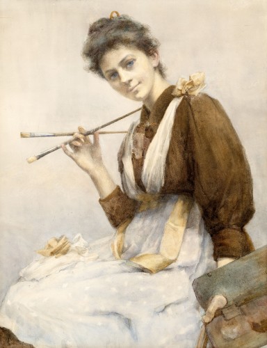 Portrait Of A Young Artist c. 1895 Attributed to Gertrude Ellen Demain Hammond (1862 – 1952) - Paintings & Drawings Style Art nouveau