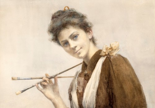 Paintings & Drawings  - Portrait Of A Young Artist c. 1895 Attributed to Gertrude Ellen Demain Hammond (1862 – 1952)