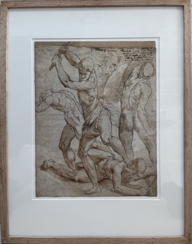 Attributed To Jacopo Zanguidi, Known As Bertoja – Battle Of Five Figures  - Paintings & Drawings Style Renaissance