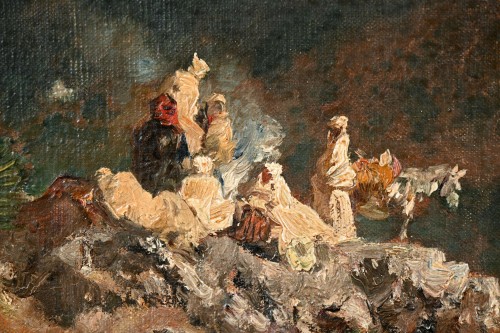Gustave Flasschoen (1868-1940) Esquisse orientaliste voyageurs dans l’Atlas vers 1889 - Tableaux et dessins Style Art nouveau