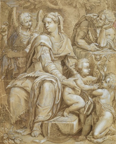 Orazio Samacchini (1532 – 1577)  - Holy family with an angel