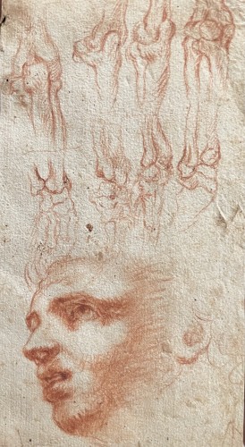 École Italienne, fin du XVIe siècle - Études de tête d’homme et d’écorchés