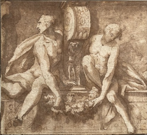 XVIe siècle et avant - Étude pour une fresque - Attribué à Francesco Penni (1488-1528)