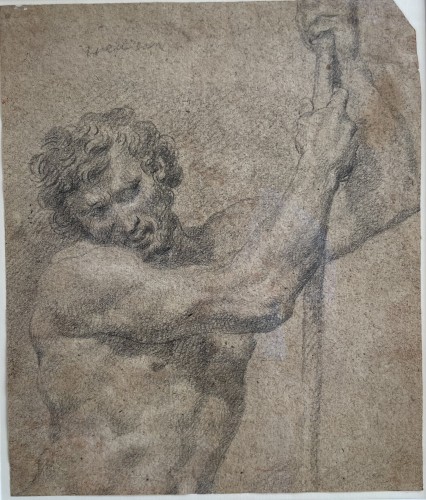 Attribué à Flaminio Torre (1621-1661) - Etude d'Homme à La Lance - Tableaux et dessins Style Renaissance