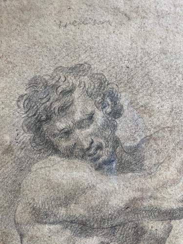 Tableaux et dessins Dessin, Aquarelle & Pastel - Attribué à Flaminio Torre (1621-1661) - Etude d'Homme à La Lance