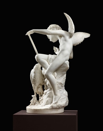 Sculpture Sculpture en Marbre - Cupidon avec une cigogne - Julius Robert Hannig 1866 - 1931)
