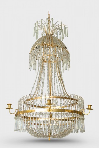 Grand lustre suédois en cristal avec baldaquin - Luminaires Style Empire
