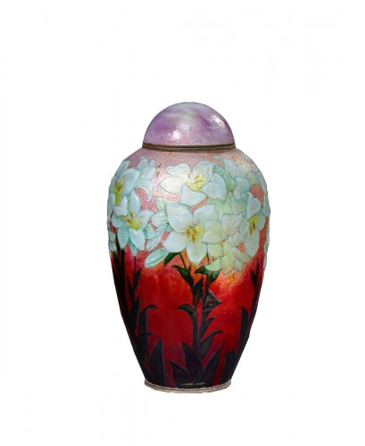 Enameled copper Lilies vase - Camille Fauré (1874-1956)