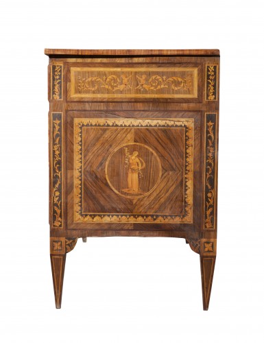 Mobilier Commode - Commode italienne d'époque Louis XVI marquetée en divers bois