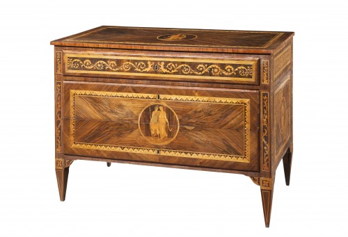 Commode italienne d'époque Louis XVI marquetée en divers bois - Riccardo Moneghini