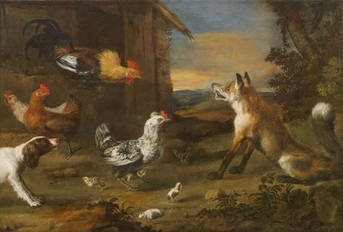 Renard dans le poulailler - Angelo Maria Crivelli (1660 - 1730) - Tableaux et dessins Style Louis XV