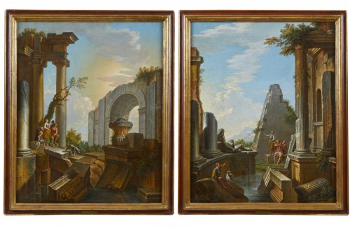 Pair of Architectural Capricci - Giovanni Ghisolfi ( 1623 - 1683 )