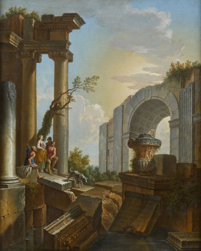 Antiquités - Pair of Architectural Capricci - Giovanni Ghisolfi ( 1623 - 1683 )
