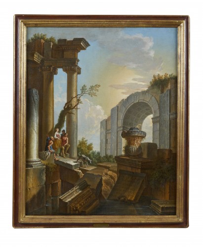 Antiquités - Pair of Architectural Capricci - Giovanni Ghisolfi ( 1623 - 1683 )