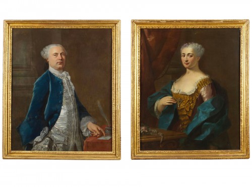 Portrait d'un Gentilhomme et une Dame, école française du 18e siècle