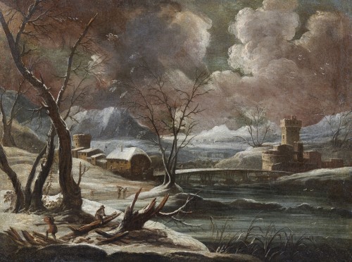 Paysage d'Hiver de l'école Italienne du 18e siècle - Riccardo Moneghini