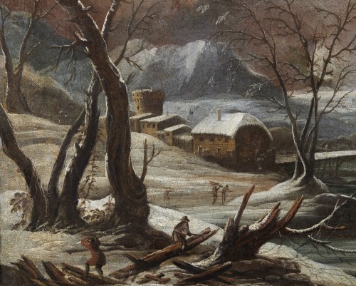 Paysage d'Hiver de l'école Italienne du 18e siècle - Louis XV