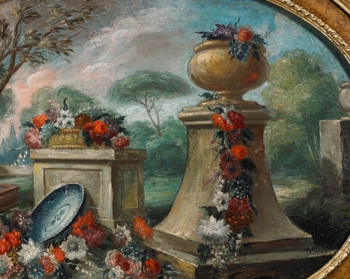 Nature Morte de fleurs dans un paysage -  Anna Gilli ( milieu du XVIIIe siècle ) - Tableaux et dessins Style Louis XVI