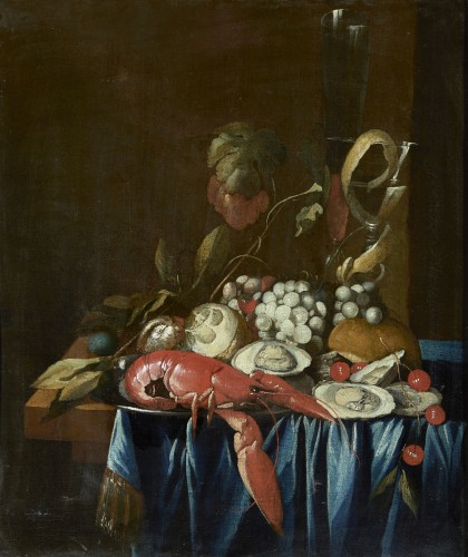 Still Life With Carpet, Fruit And Shellfish - Flemish School 18th century