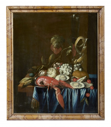 Tableaux et dessins Tableaux XVIIIe siècle - Nature morte avec tapis, fruits et coquillages - école Flamande du 18e siècle