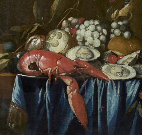 Nature morte avec tapis, fruits et coquillages - école Flamande du 18e siècle - Riccardo Moneghini
