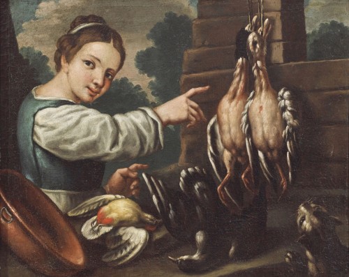 17th century - Pair Of Still Lifes With Animals And Characters, France 17th Century