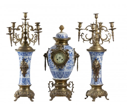 Two 19th-century  Candlesticks And Table Clock France XIX Century