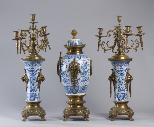 Horology  - Two 19th-century  Candlesticks And Table Clock France XIX Century