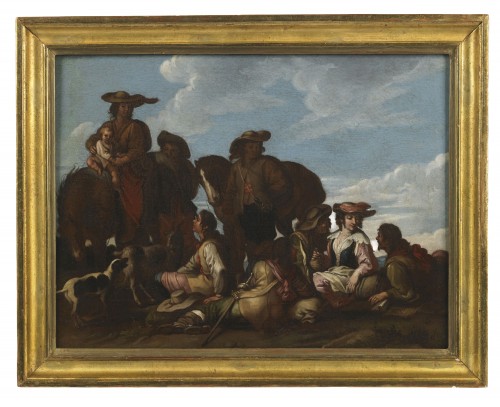 Paire de scènes extérieures - Flandres 17e siècle - Tableaux et dessins Style Louis XIV