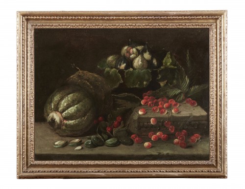 Still Life With Fruit And Vegetables, Rome, 17th Century - Paintings & Drawings Style Louis XIV