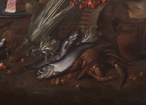Paintings & Drawings  - Still Life With Fruit, Vegetables, Fish, Shellfish, And Ham, 17th Century