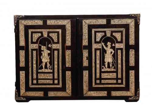 A Renaissance Lombardy silver mounted and ivory inlaid ebony cabinet