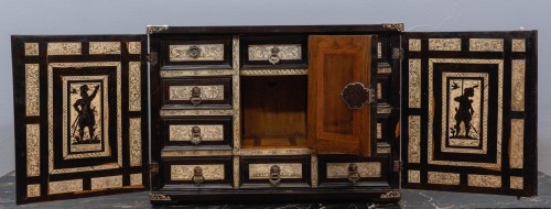 Furniture  - A Renaissance Lombardy silver mounted and ivory inlaid ebony cabinet