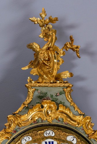 Horology  - A Louis XV gilt bronze mounted polychrome painted blue corne grand cartel