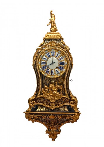 A Louis XV gilt bronze mounted boulle mantel clock with bracket by Claude III Martinot