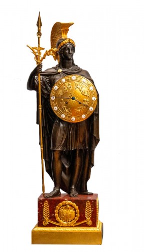 Empire mantel Clock representing Pallas Athena 