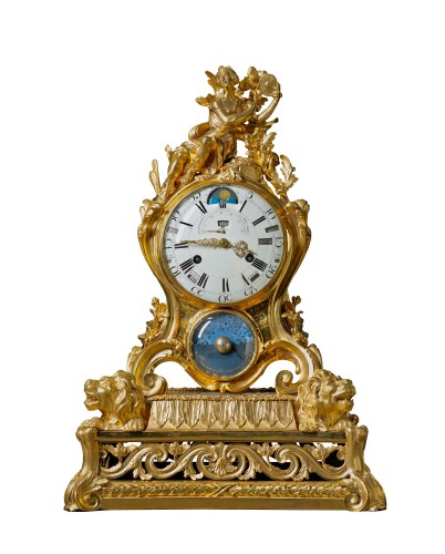 Pendule de cheminée à calendrier astronomique Louis XV par Pierre Millot