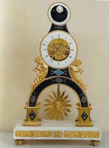 Pendule squelette émaillée bleu d'époque Directoire - Horlogerie Style 