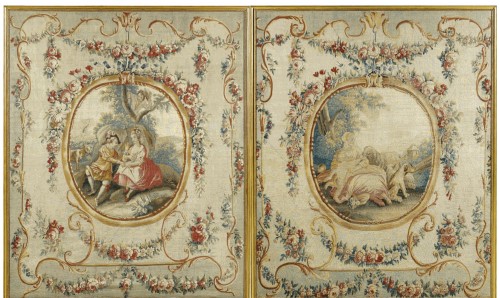 Une paire de tapisseries Louis XVI, Manufacture de Beauvais vers 1770/80