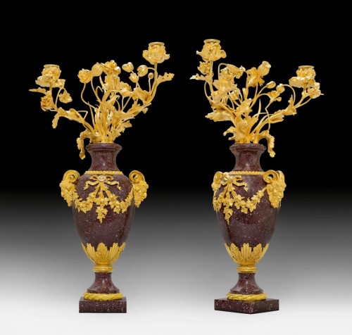 A Pair Of Louis XVI Three-Light Candelabra - Lighting Style Louis XVI