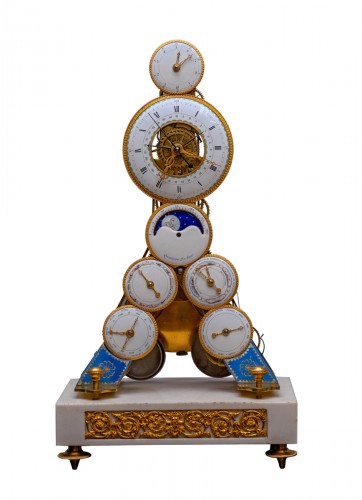 Horloge squelette de la Révolution française avec double affichage de l'heure