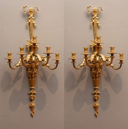 A Pair Of French Late Nineteenth Century Gilt Bronze Five-Light Wall-Lights - Lighting Style 