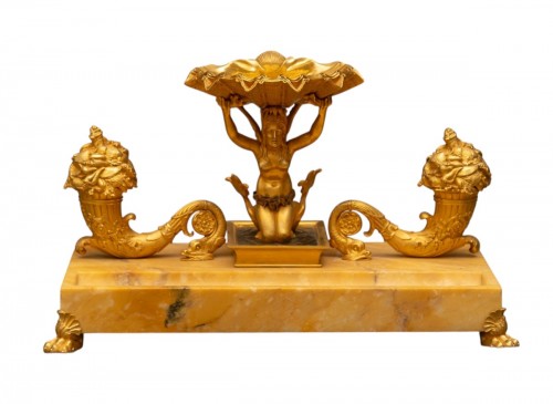 A Restauration Gilt Bronze and Siena Marble Encrier