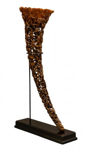 Corne de rhinocéros sculptée,  Chine dynastie Qing XIXe siècle