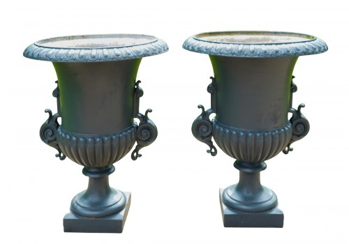 A Pair Of Late Nineteenth Century French Cast Iron Urns