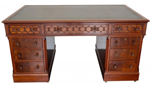 A Victorian Mahogany Chippendale-Style Pedestal Desk
