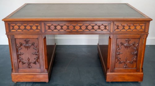 Furniture  - A Victorian Mahogany Chippendale-Style Pedestal Desk