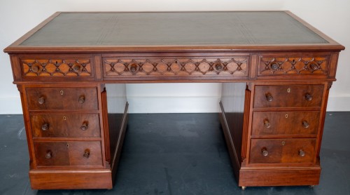 A Victorian Mahogany Chippendale-Style Pedestal Desk - 