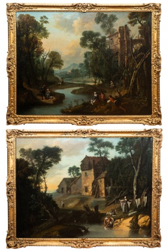 A pair of large flemish eighteenth-century landscape paintings