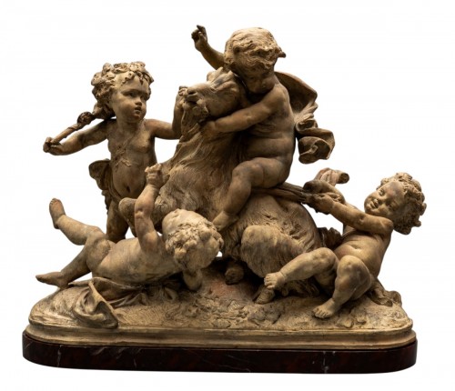 Albert-Ernest Carrier-Belleuse (1824–1887), Putti bachiques chevauchant une chèvre